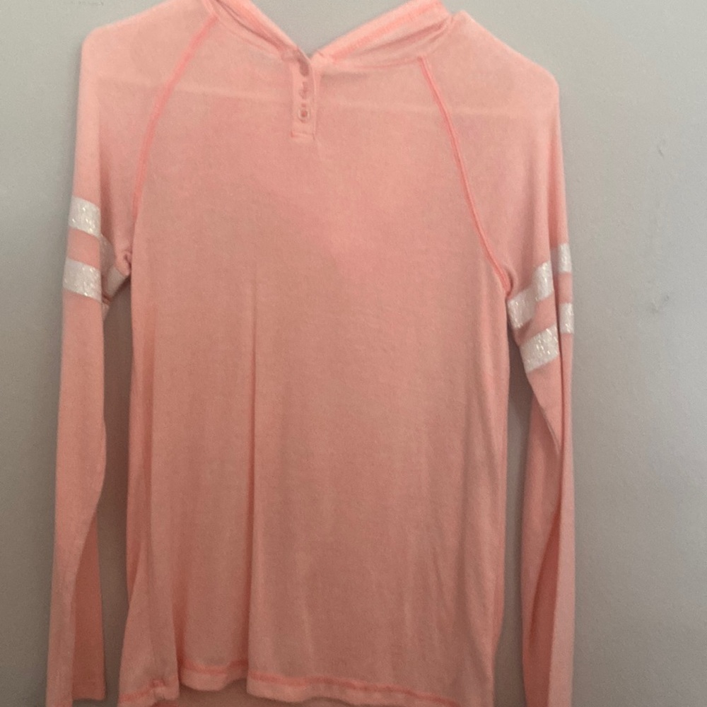 Pink light hoodie with white sparkles on sleeves EUC